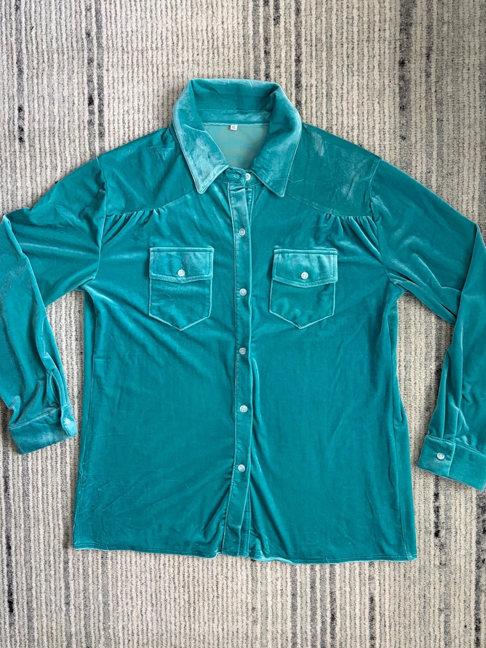 Teal Velvet Button-Up Shirt Size XL